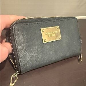 Michael Kors Black and Gold Zip Wallet wristlet